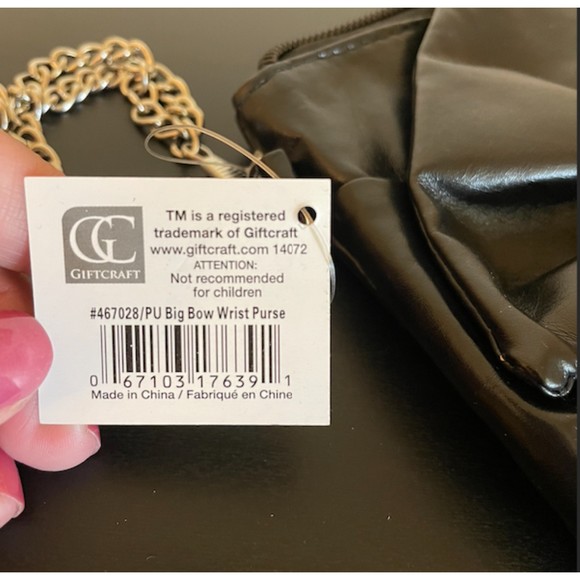 New- Faux Leather Bow Wristlet with Chain - Picture 7 of 7